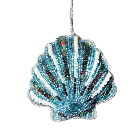 Beaded Aqua Scallop Shell Hanging Decoration