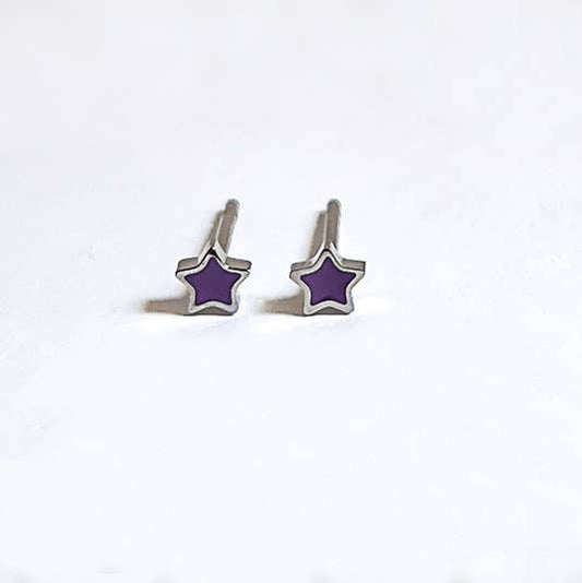 Mini Star Studs With Lilac Enamel