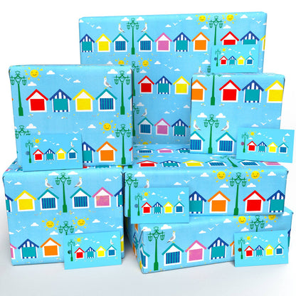 Beach Huts Wrapping Paper • 100% Recycled • Vegan Ink